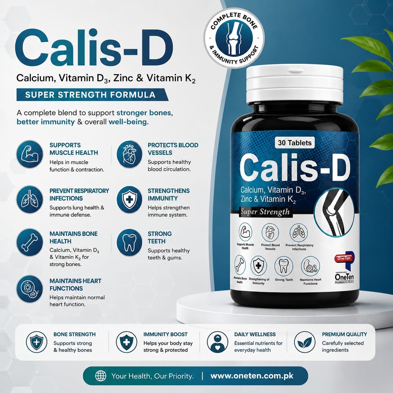 Calis-D — Calcium, Vitamin D3, Zinc & Vitamin K2 Tablets (Super Strength) - Image 2